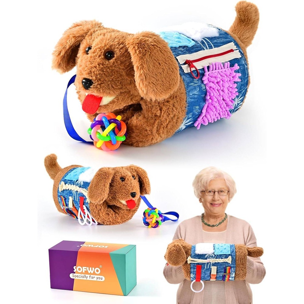 SOFWO Sensory Fidget Muff Plush Dog Dementia Alzheimer's Anxiety Relief Toy